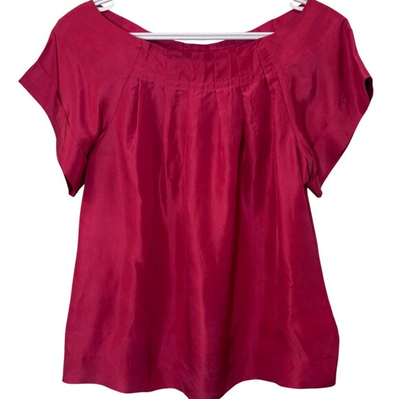 Banana Republic pink pleated silk short sleeve blouse size M - Picture 1 of 5